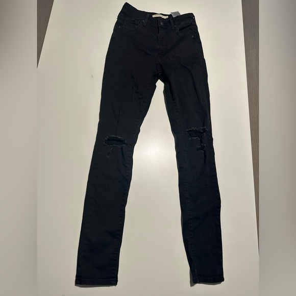 LEVIS 721 High Rise Skinny Jeans Stretch Distressed Black Womens Size 26 - Picture 1 of 11